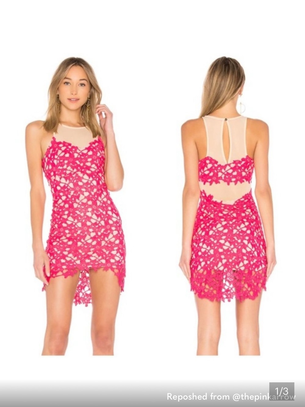 Lovers + Friends Pink Larissa Lace Overlay Cocktail Dress Women’s 4